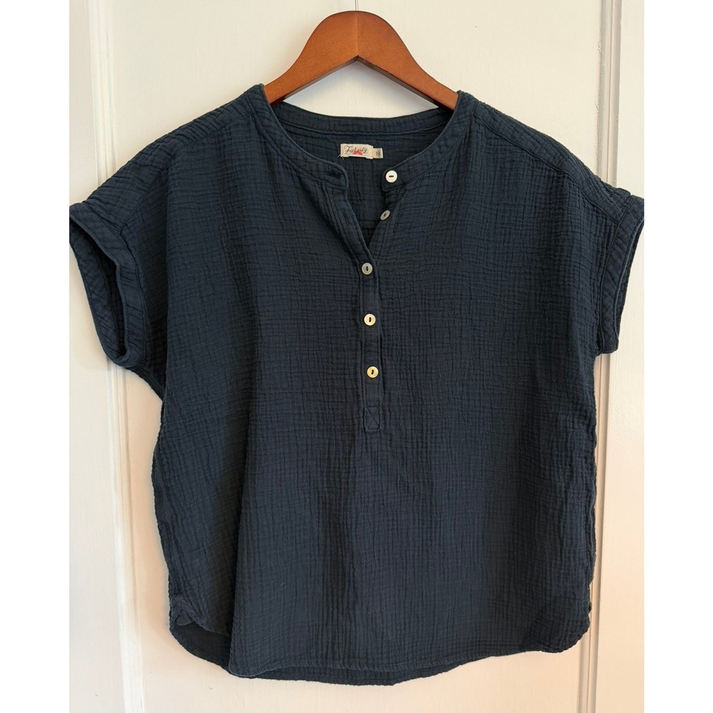 Faherty Top Womens Small Dream Cotton Gauze Henley Navy Blue WTC0002-NVY